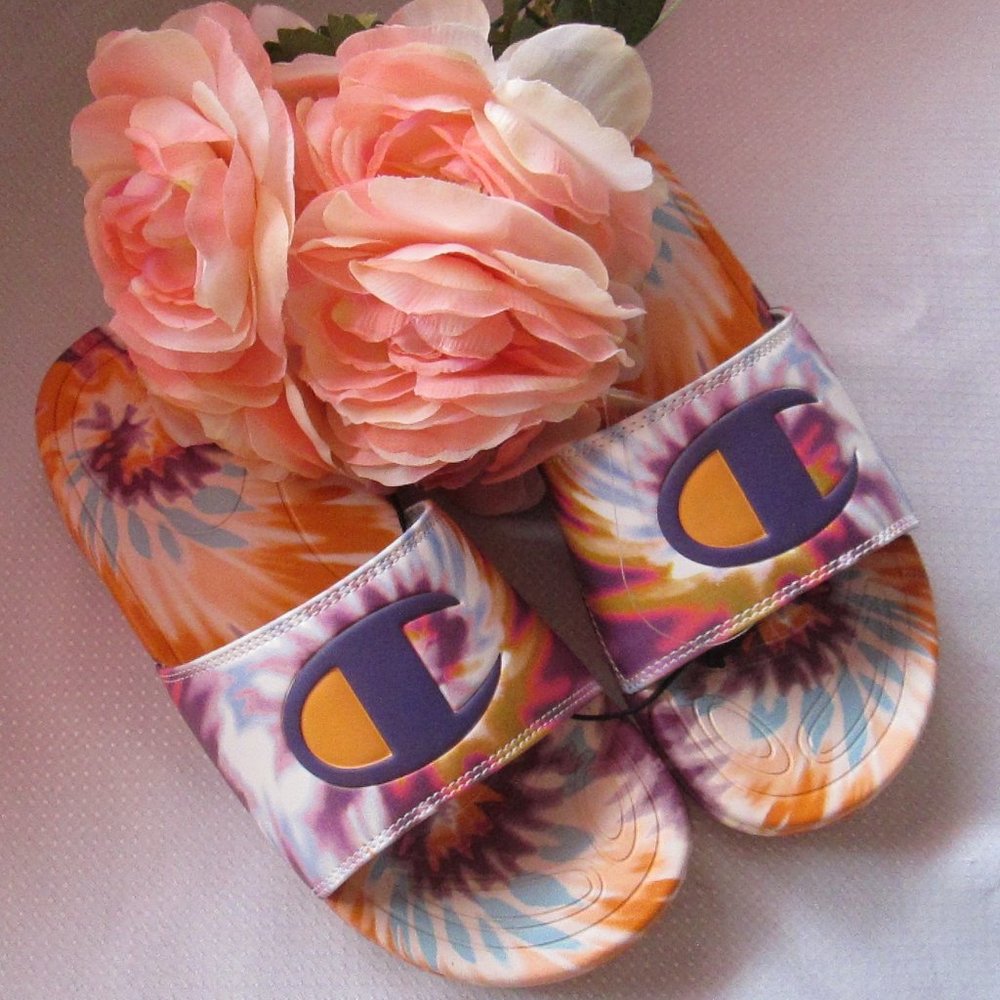 # SOLD #CHAMPION MEGA SLIDE PURPLE -C-GOLD TIE DYE WOMENS SANDALS (SIZE 7) 😍 - Picture 10 of 16